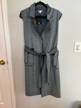 SPANNER Gray Herringbone Sleeveless Trench Coat Vest